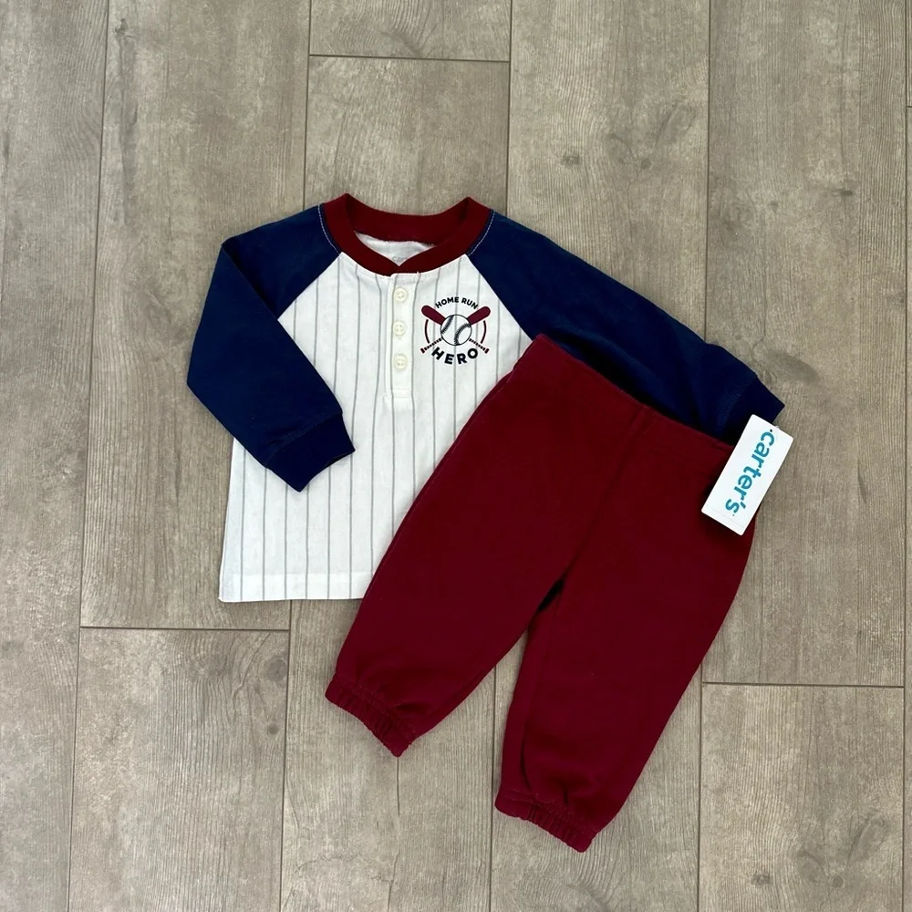New Carter’s 6M Baby 2-Piece Baseball Henley & Jogger Set